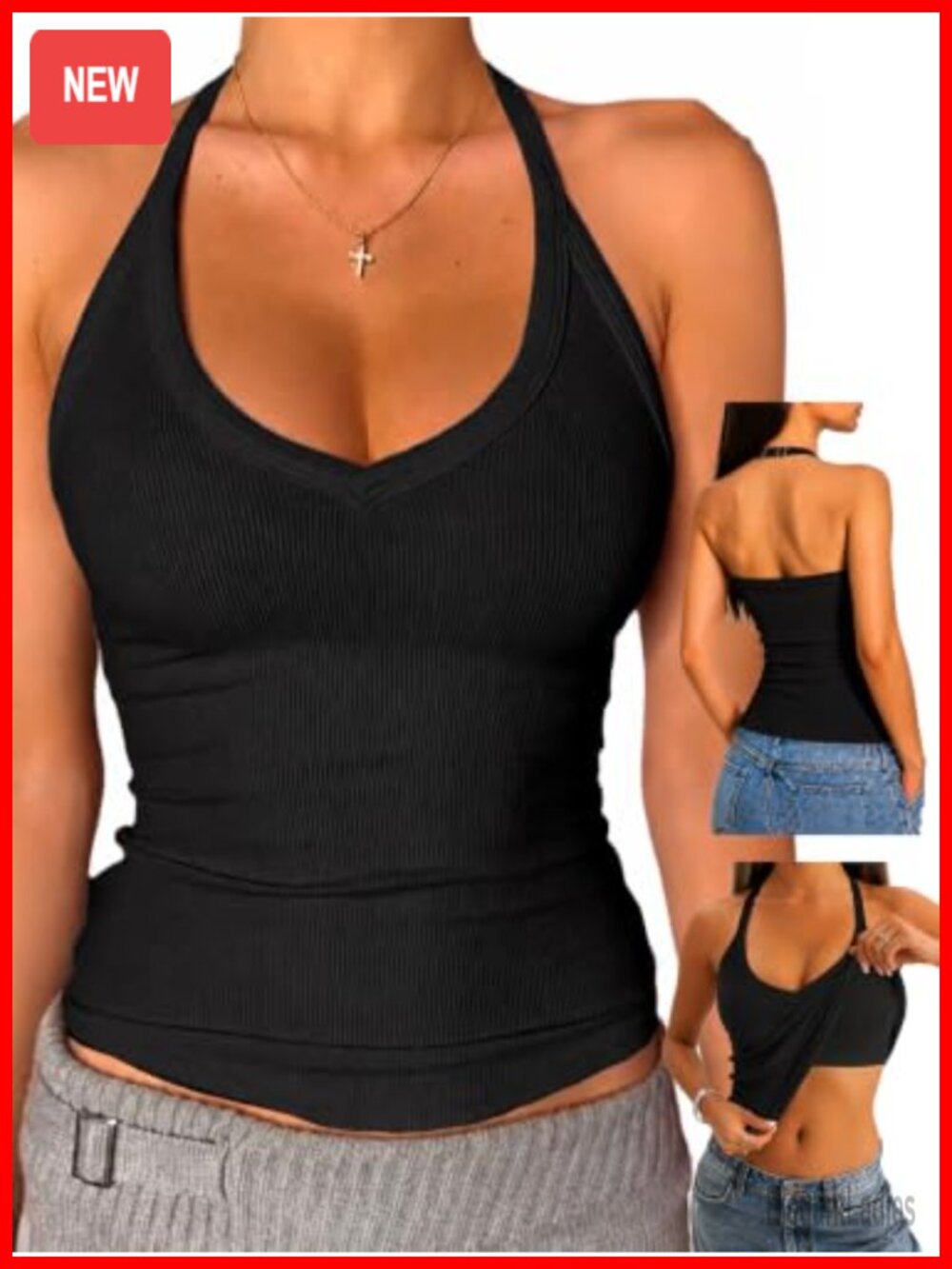 Halter Tank Top Built in Bra Racerback Slim Fit Sleeveless Cami